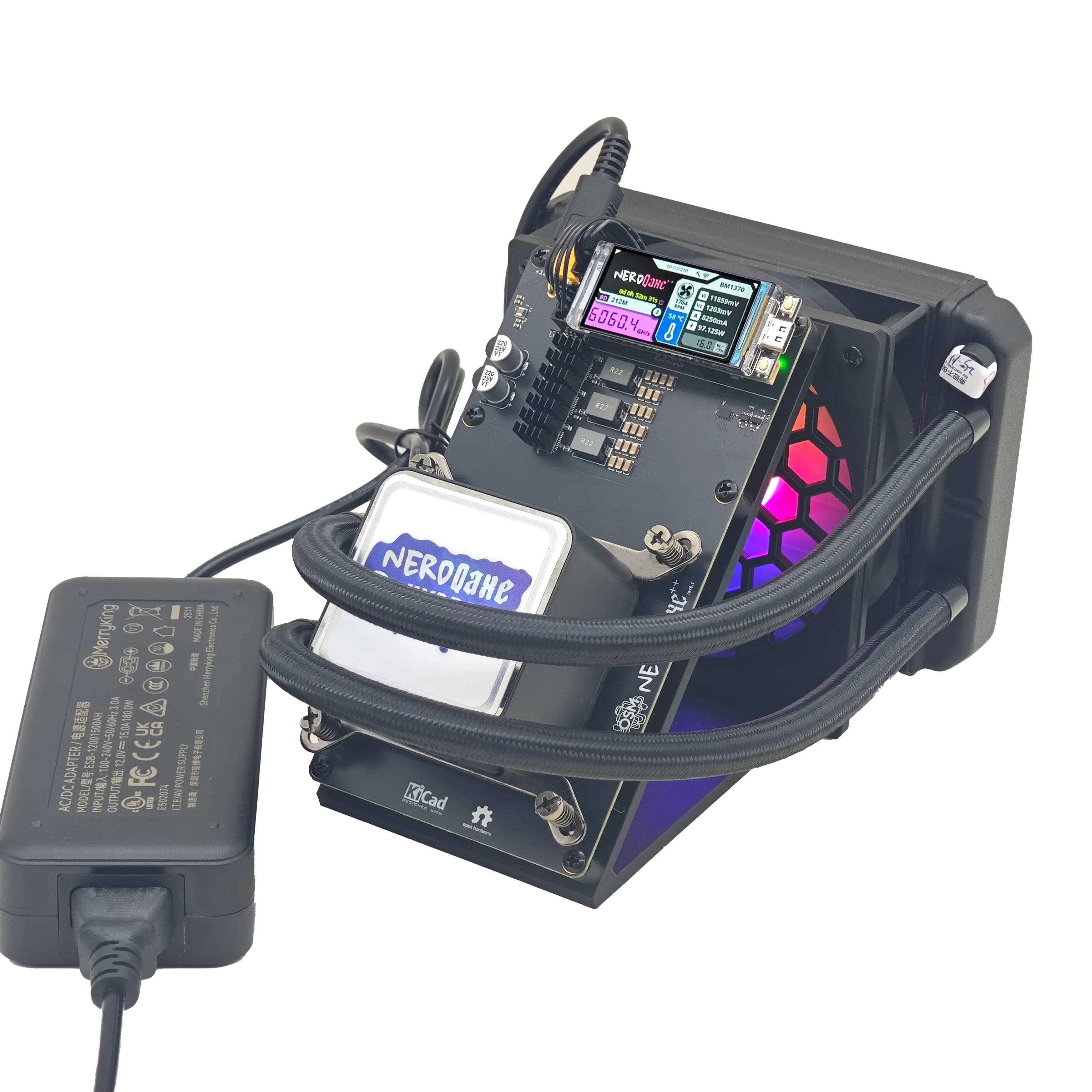 Bitaxe NerdQaxe++ 6TH/s Hydro Rev6 NerdQaxe Water Cooling 6th with 180w big Power Supply Bitcoin Miner 100w power consumption
