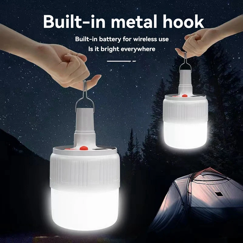 Linternas portátiles con luces solares, Bombilla recargable, luz de emergencia con ganchos de Control remoto, iluminación para acampar al aire libre, 2 piezas