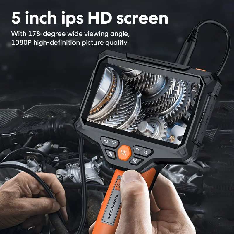 أدوات إصلاح السيارات OEM 5 بوصة IPS HD شاشة كبيرة صورة 6LED 5.5 مللي متر عدسة مزدوجة جامدة 5 متر المنظار الصناعي Borescope فحص الكاميرا