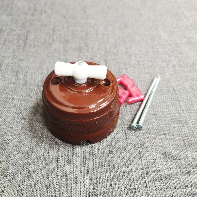 Retro Ceramic Rotary Switch Wall Light Knob Ceramic Switch White Brown