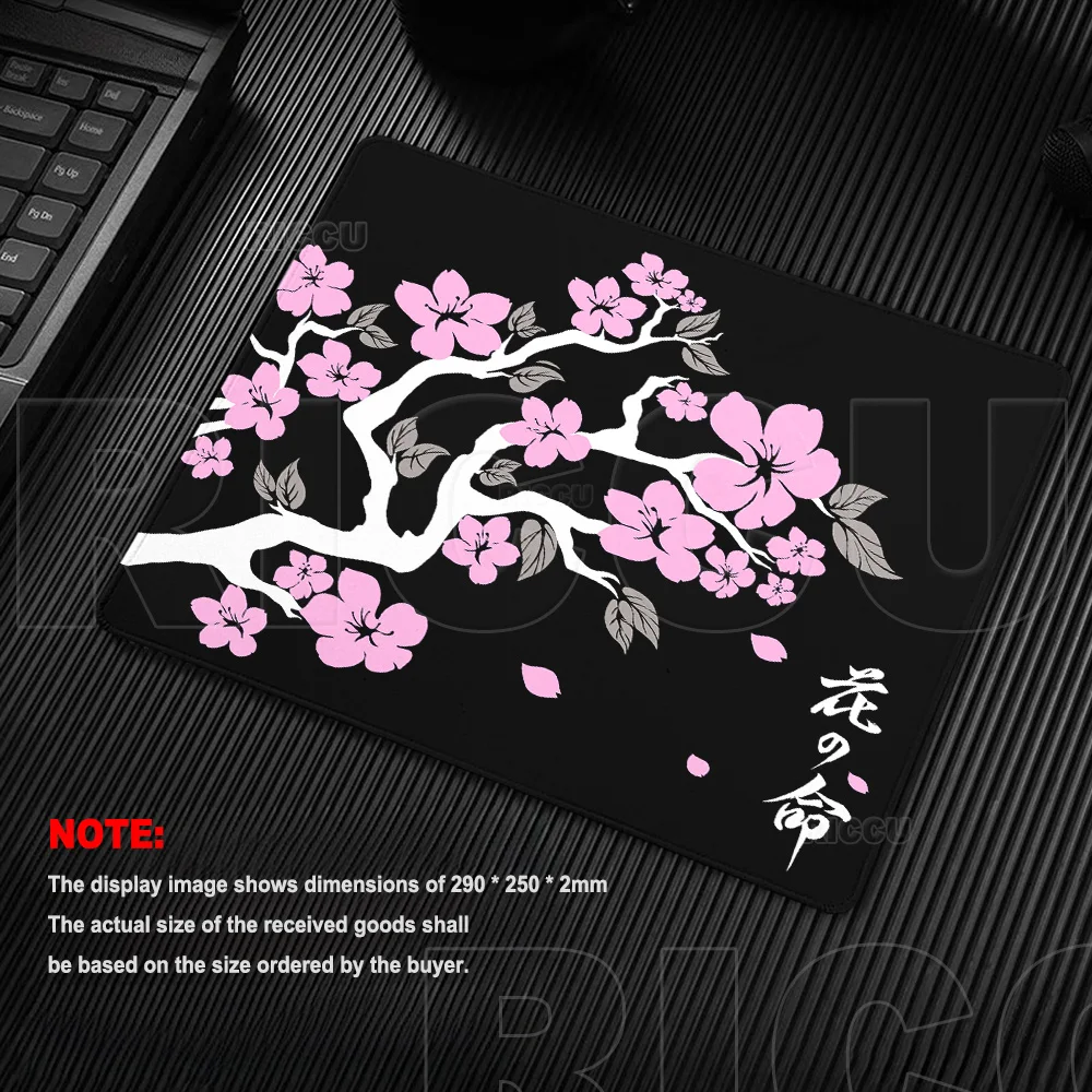 

Flower Small Mouse Pad Cherry Blossom Rubber Anti Slip Sakura Laptop Mat PC Gamer Black Home Office Setup Computer Accessories