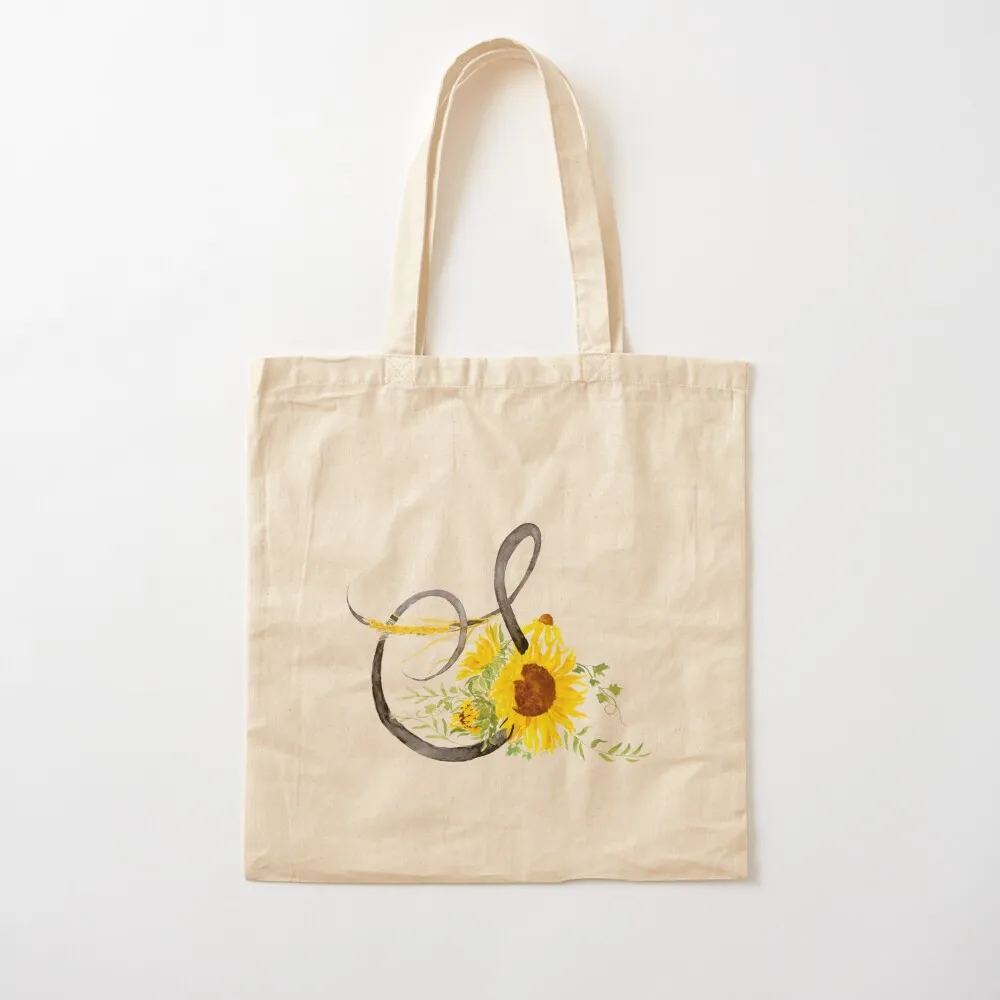 hand painted letter S calligraphy sunflower watercolor Tote Bag canvas bags Candy bags shopping bags foldable