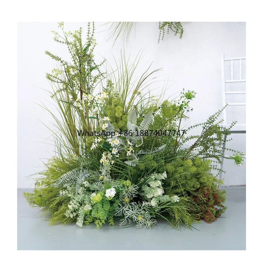 Landscaping wedding decoration Green plastic  flower window artificial plant flower decoration white rose row