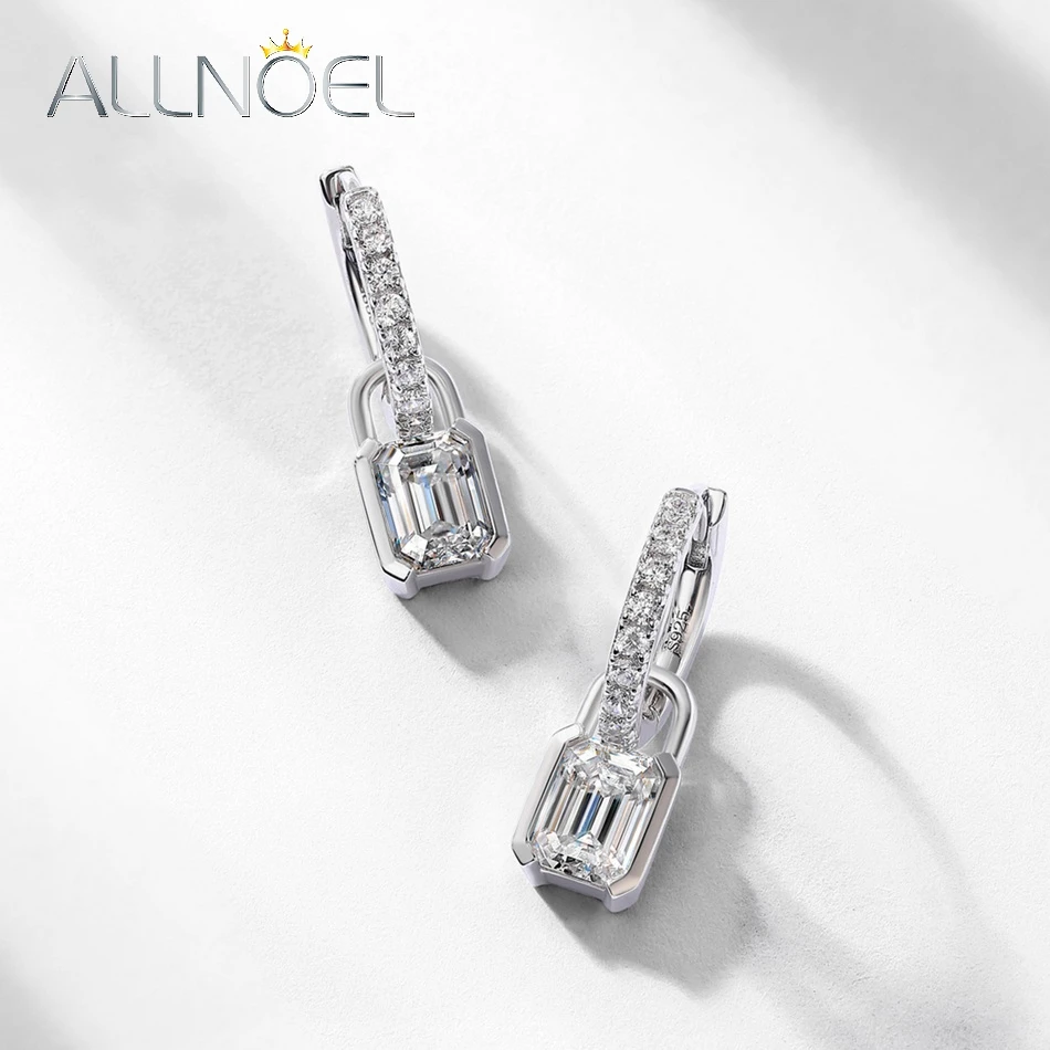 ALLNOEL D اللون مويسانيتي قفل هوب أقراط للمرأة 925 فضة أقراط هدية عيد ميلاد المجوهرات بالجملة مع GRA