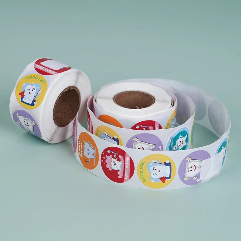 1000Sheet Cute Dental Stickers Round Tooth Shape Sticker Dentistry Clinic Aesthetic Decoration Kids Label Reward Gift