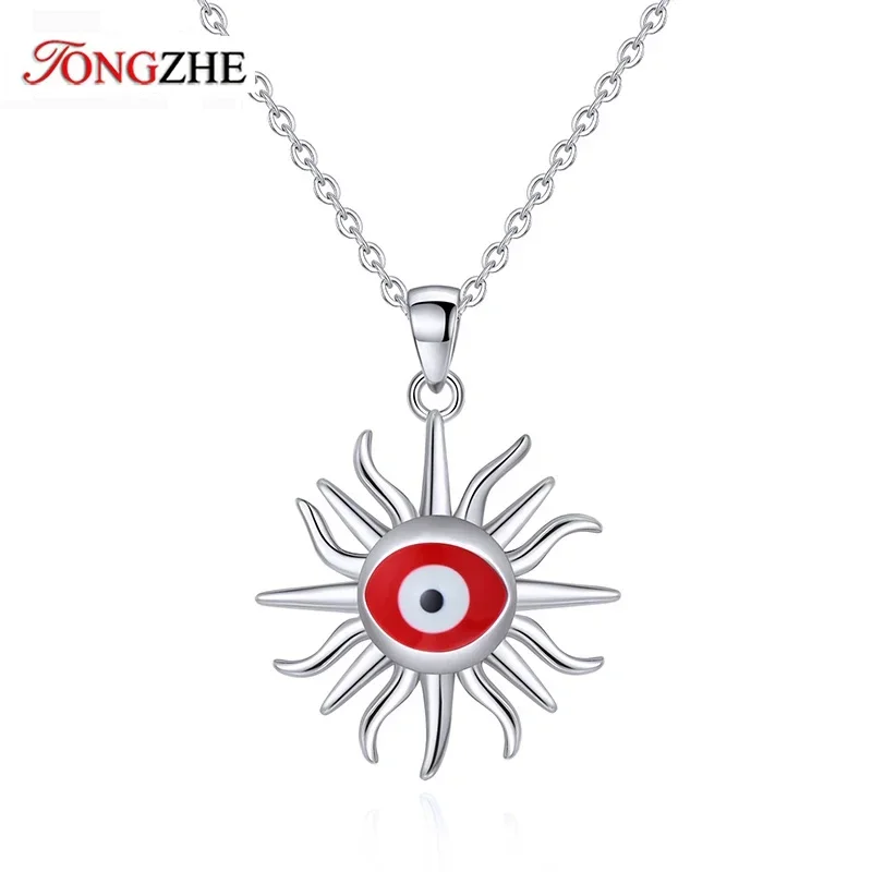 Tongzhe Evil Eye Necklace For Women Vintage Punk Sun 925 Sterling Silver Turkish Eye Pendant Necklace Choker Jewelry