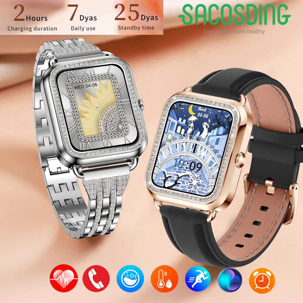 2024 New Fashion Smart Watch Ladies Bluetooth Call Health Monitor Fitness Tracker Luxury For Women Diamond For HUAWEI