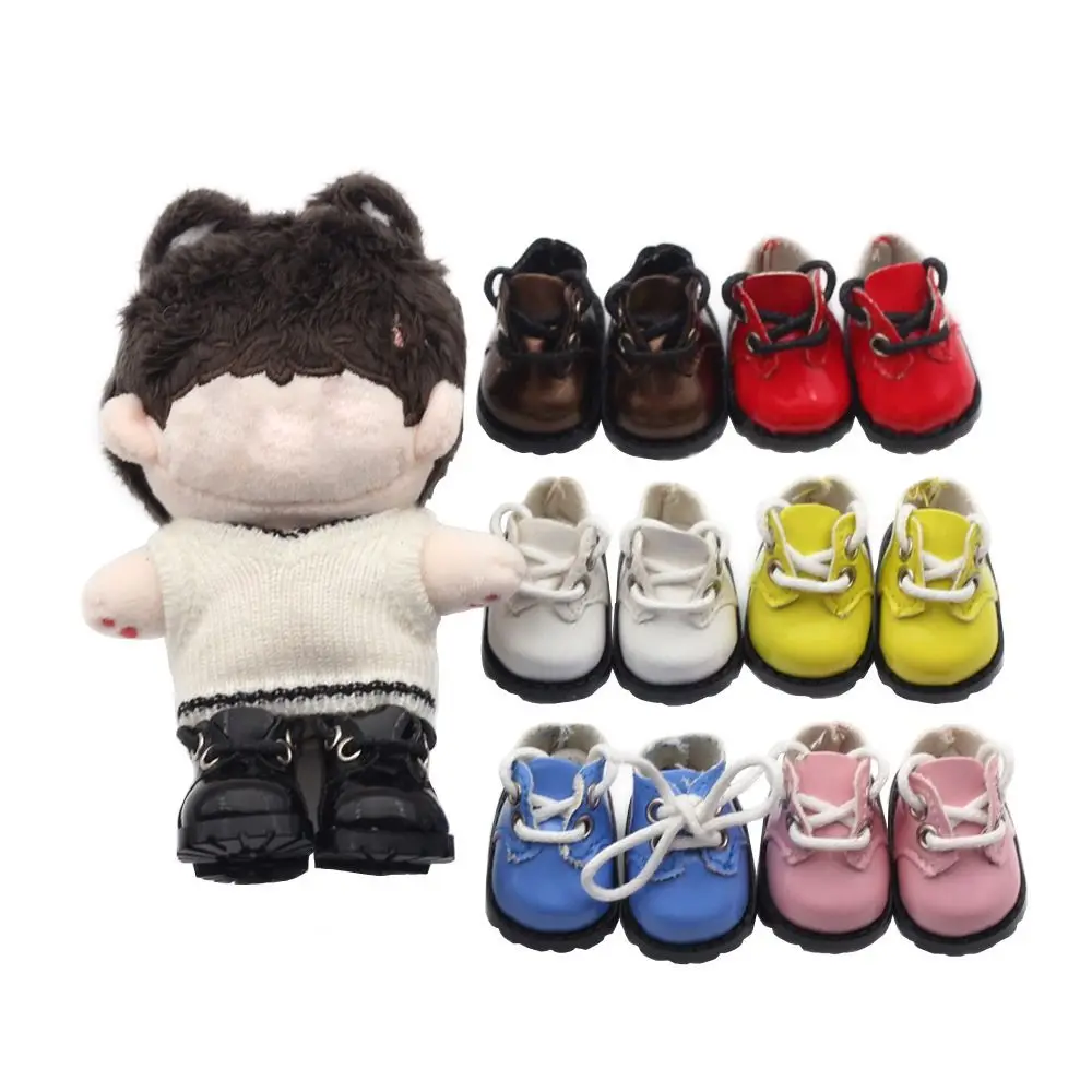 3.8X2.3cm 10cm Cotton Doll Toy Shoes Suit Shoes Shiny Leather Round Toe Leather Shoes Strap Finger Shoes