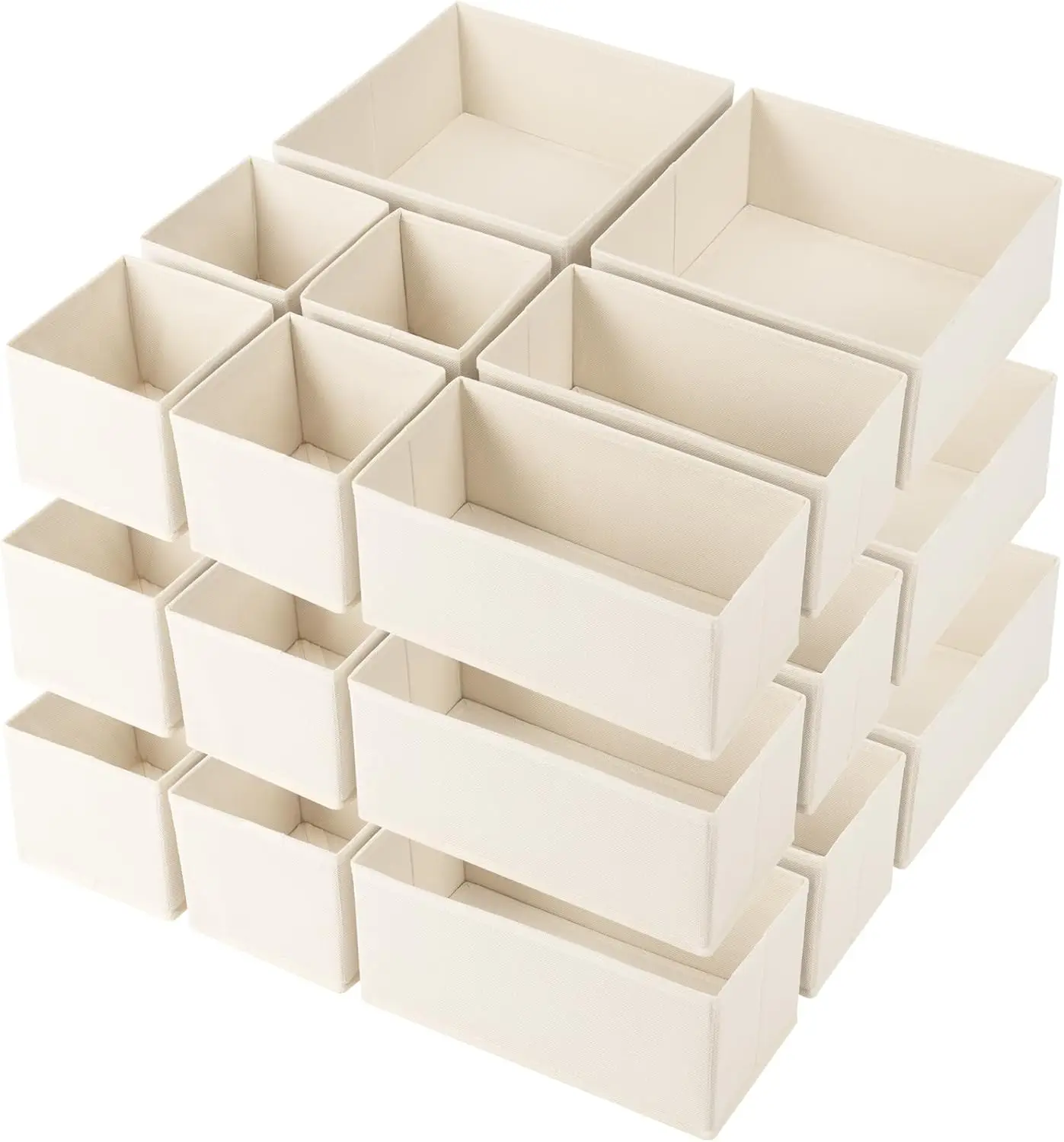 

24-Pack Foldable Drawer Organizers for Clothes, Socks, Bras, and Accessories in Beige