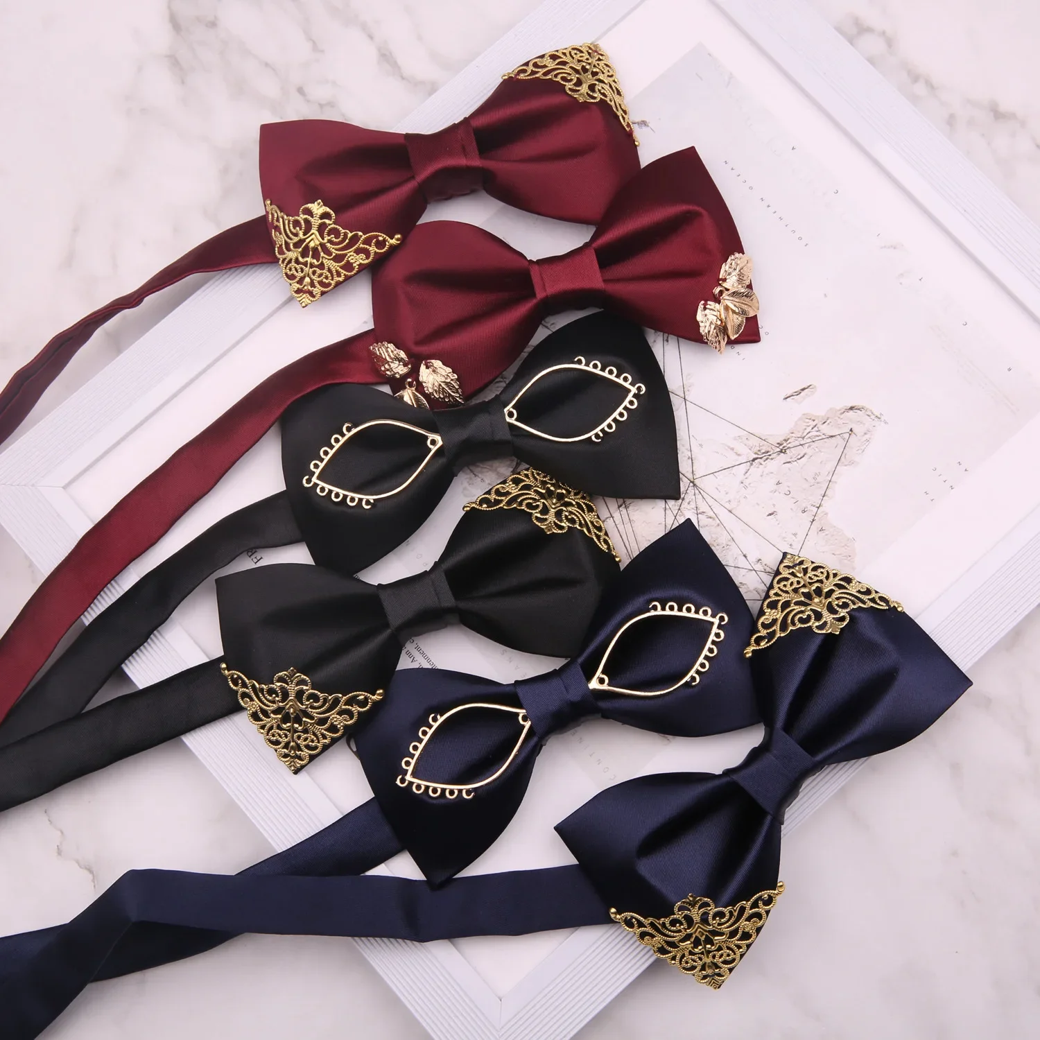 

New Arrival High-end Men's 6*12CM Bowties Wine Navy Black Solid Bow Ties for Man Wedding Emcee Hosting Dress Butterfly Cravat
