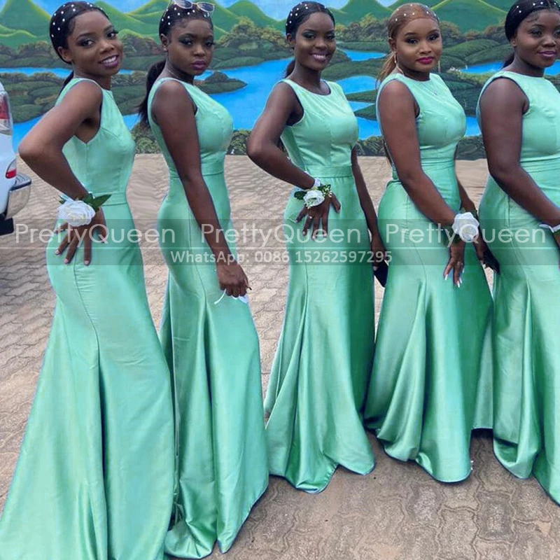 Mint Green Mermaid Bridesmaid Dresses Jewel Neck Sleeveless Customized Plus Size Women Long Sheath Wedding Guest Party Dress