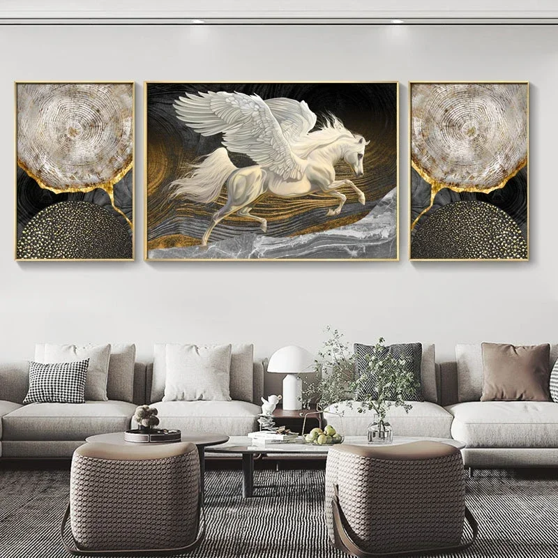 Abstract Animal Canvas Painting Lucky Deer Flying Horse Living Room Wall Art Decoration Poster Home Decor No Frame 3 Pcs per Set