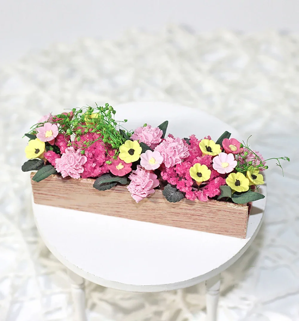 

1/12 Dollhouse Miniature Wooden Potted Plant Mini Flower Model Toys for Doll House Accessories Decoration