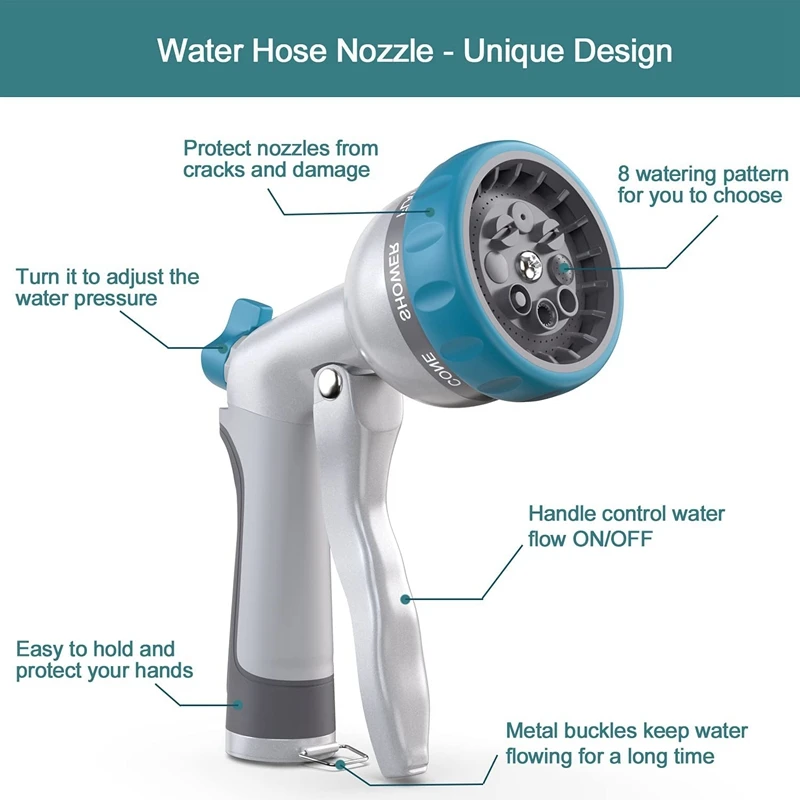 New Garden Hose Nozzles 8 Adjustable Patterns Hose Spray Nozzle Watering Accessories For Garden Watering Lawn Car Washing