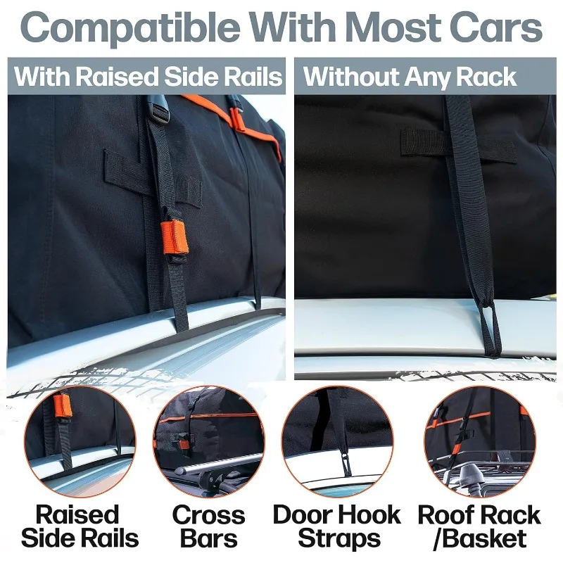 XXL 28 cft Car Roof Luggage Bag Ultra Waterproof Roof Storage Bag with Cushion 10 Heavy Duty Tie-Down Straps and 6 Hooks