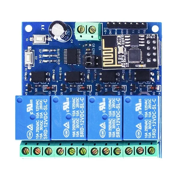 Placa de relé de 4 canales para hogar inteligente, módulo WIFI de ESP-01 para muebles, DC 12V, ESP8266