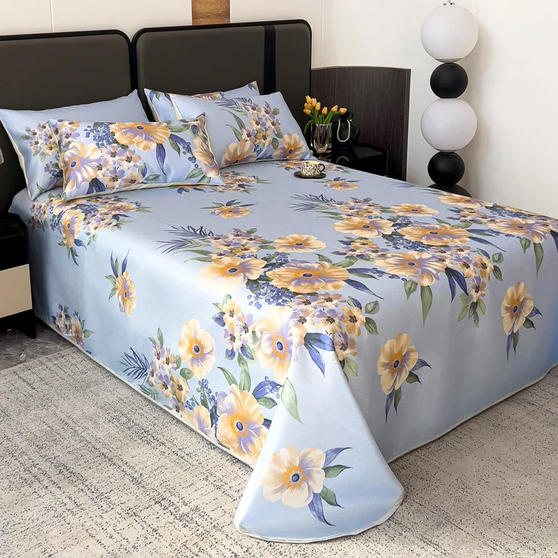 Summer Ice Silk Cool Bed Sheets for Double Bed Single/Queen/King Size Top Sheets for Beds sabanas cama 150 160 200 Bed Linen