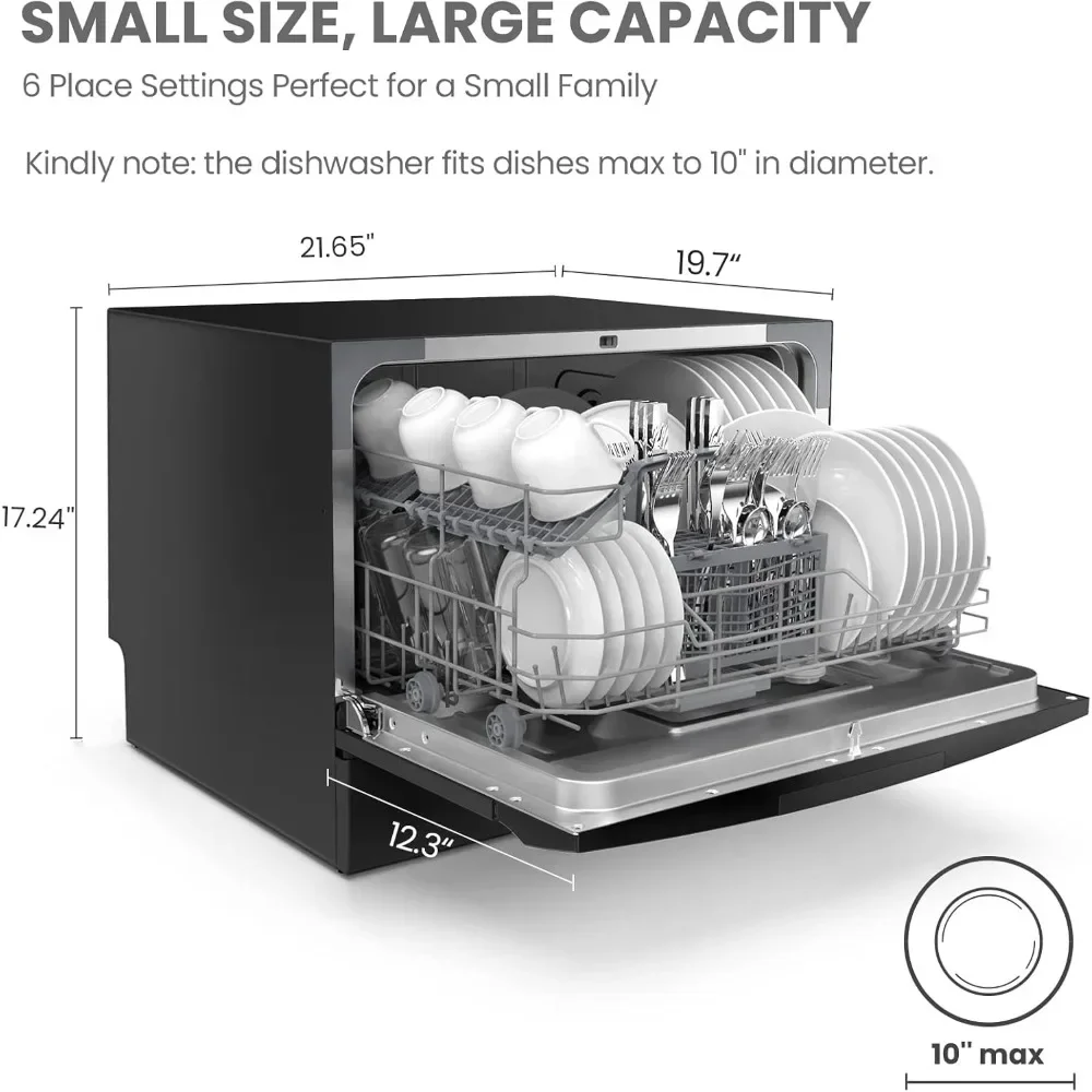 Countertop Dishwasher Portable Dishwasher, 6 Place Settings & 8 Washing Programs Speed Baby-Care ECO& Glass