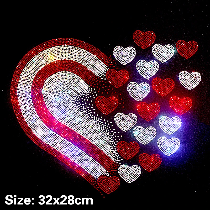 Love Heart-shaped Shiny Iron on Applique Patches Hot Fix Rhinestone Transfer Motifs Transfer DIY on Design for Shirt Dress