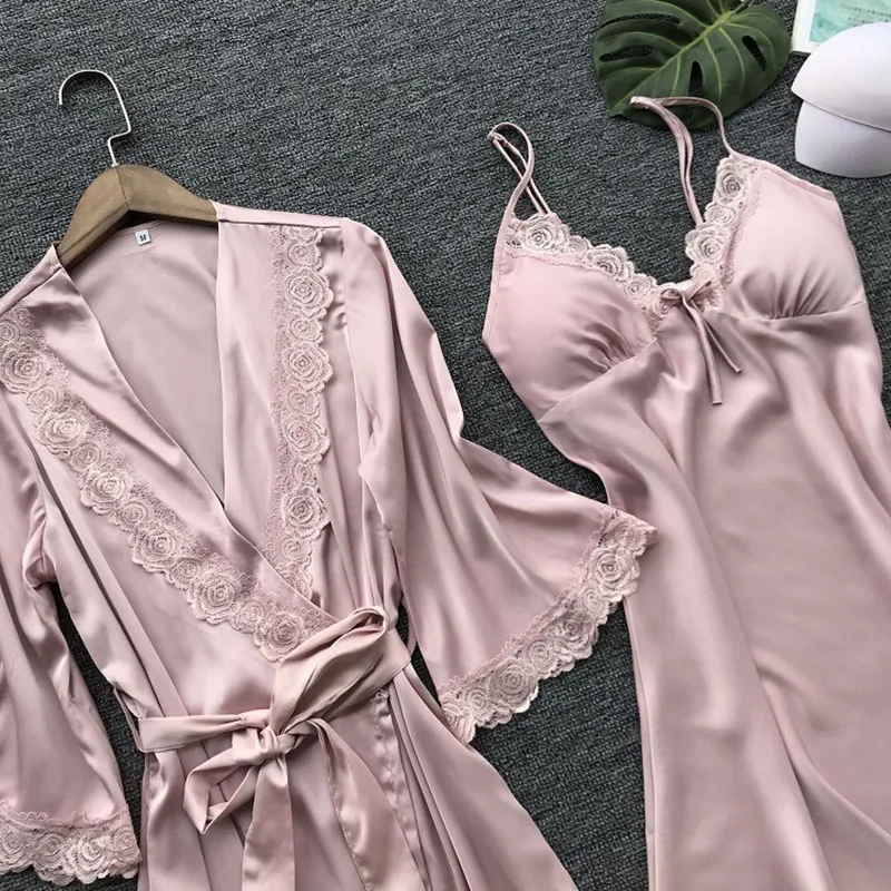 new Women\'s Sleep Lounge Robe Pajama Gown Sets dress summer imitation silk pajamas American pajama set home clothing Underwear