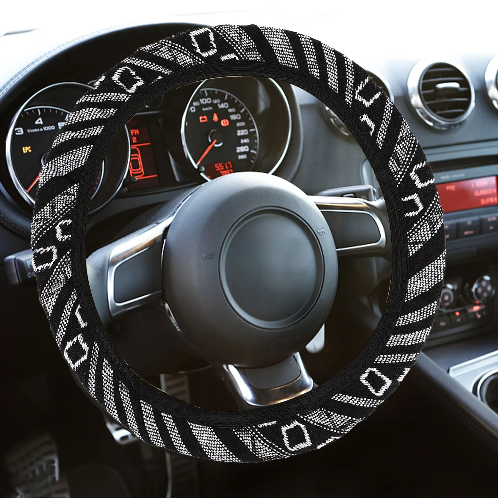 

Steering Wheel Cover Imitation Linen Car Accessories Easy Install Remove Stylish Design Fine Workmanship Soft Touch Stable
