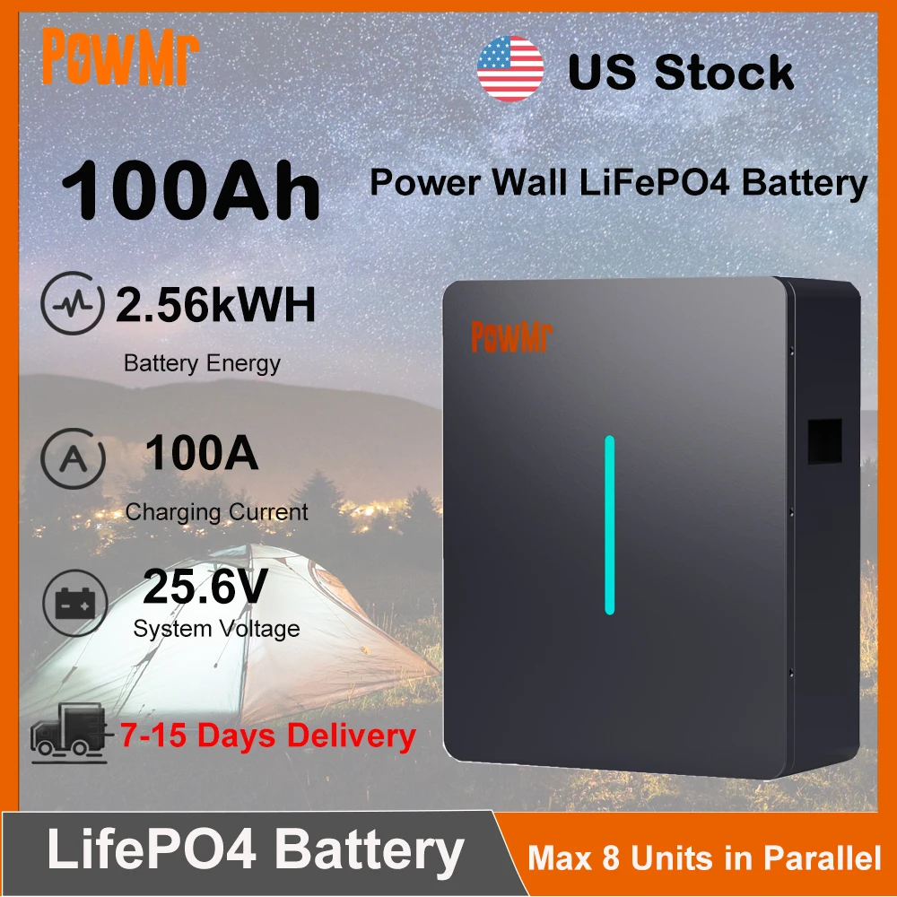 US Stock 100Ah 24V LifePO4 Energy StorageBattery 2.56kwh 100A Charger Current Grade A Cell Lithium Batteria for Off-Grid Power System Support BMS Parallel