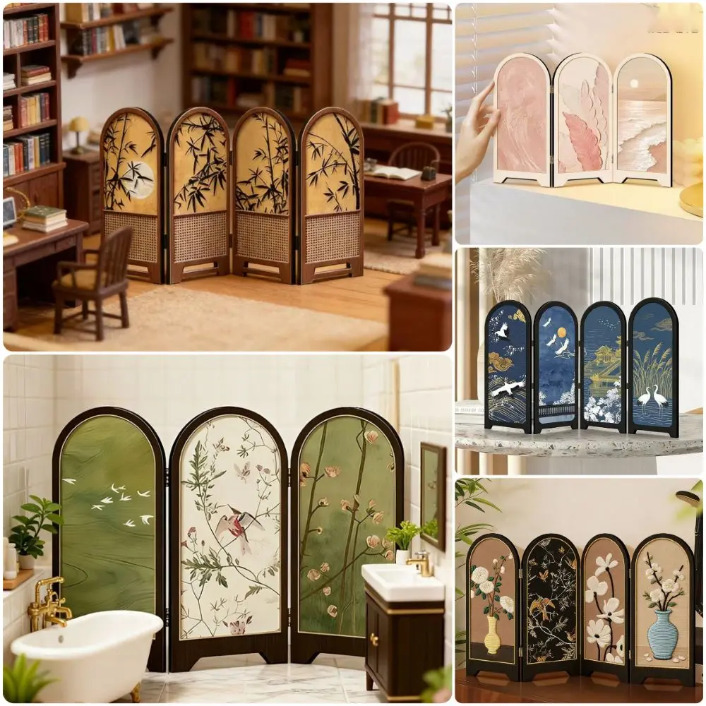 Multicolor Miniature Folding Screen Chinese Retro 1:12 Scale Dollhouse Partition Screen Folding Design Photo Props