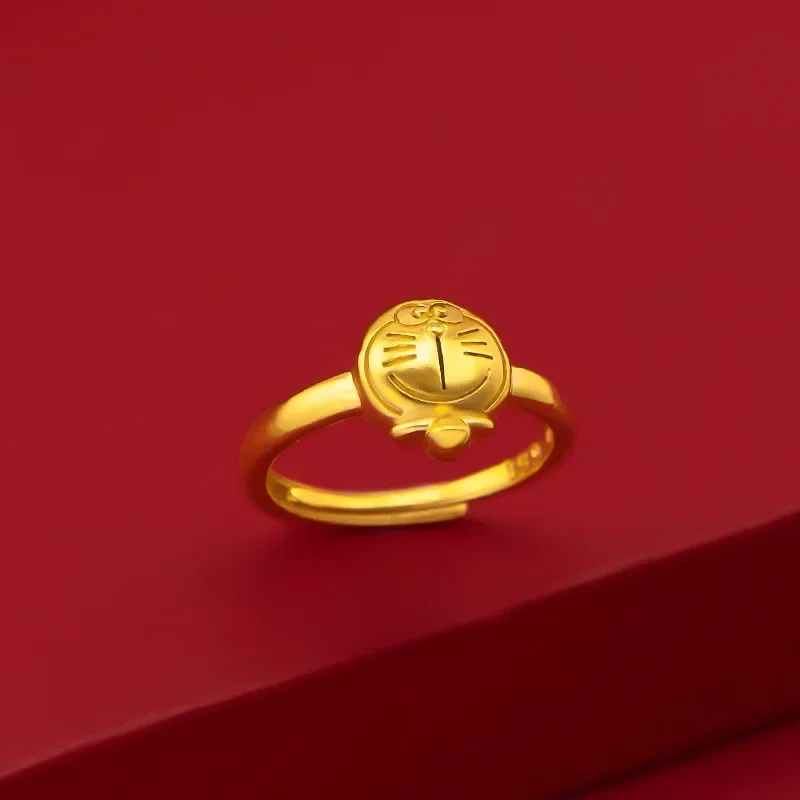 

9999 Real Gold 24K Jingle Cat Ring Female Gold Ring Female