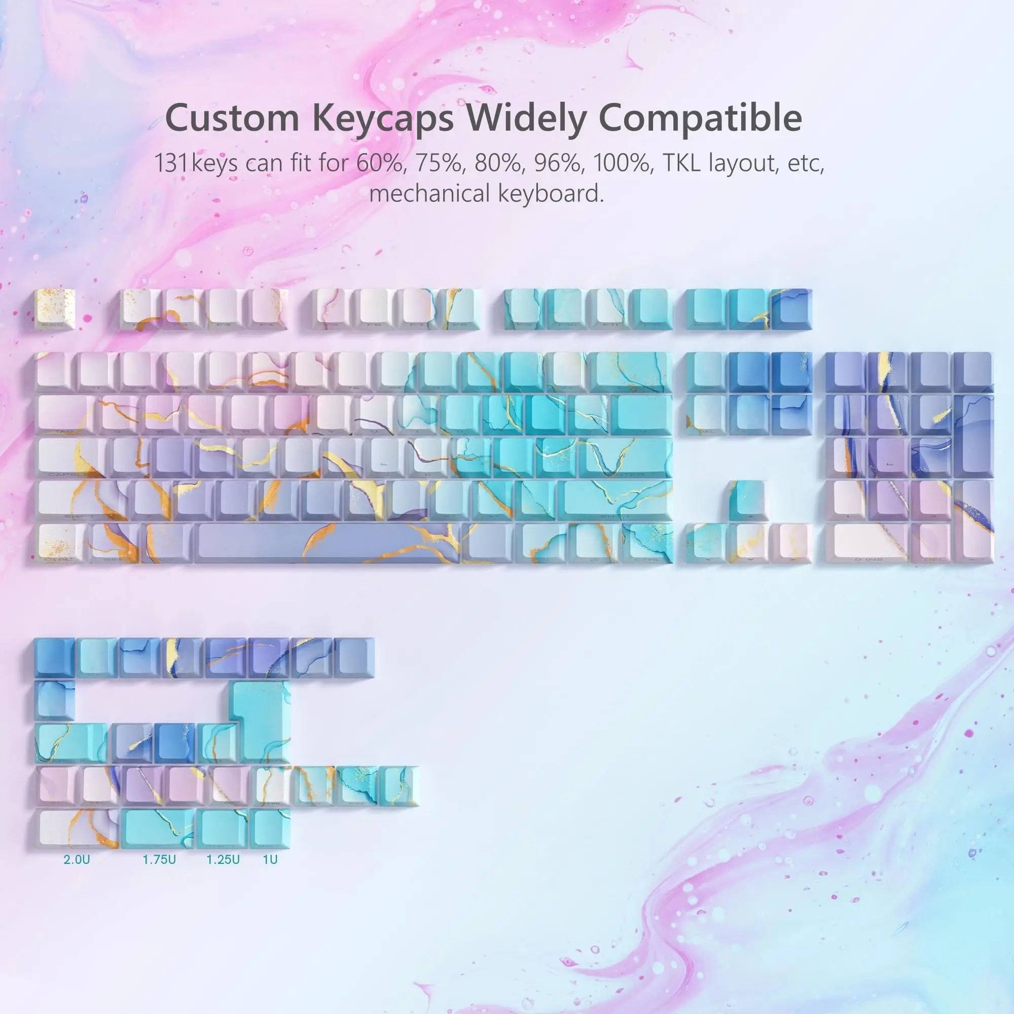 131 Keys Side Print Shine Through PBT Keycaps Custom Marble Texture Dye Sub Keycap Cherry Profile for MX Switches Gamer Keyboard