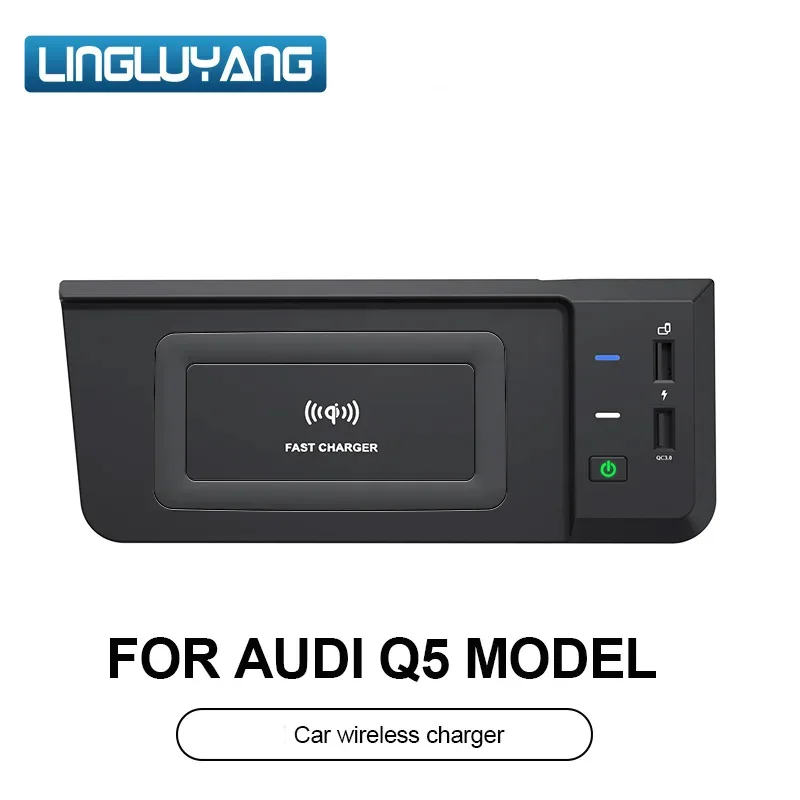 แท่นวางโทรศัพท์ชาร์จที่ชาร์จไร้สายสำหรับใช้ในรถเร็ว15W USB สำหรับ Audi Q5 SQ5 2018-2020