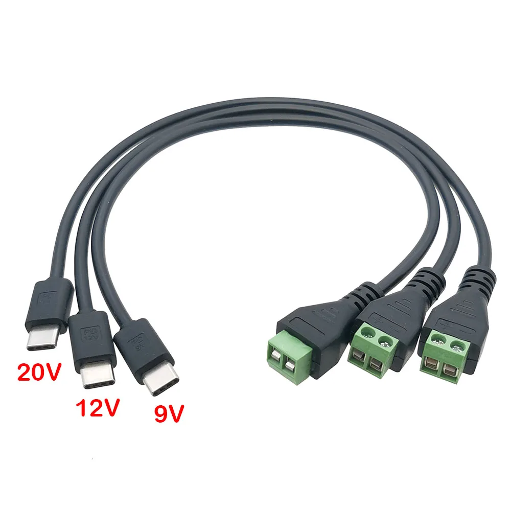 1pc 2Pin Soldering-free Terminal To Type-C PD 9V 12V 20V Fast Charging Plug Connector 2P Terminal Quick Connect Power Cord