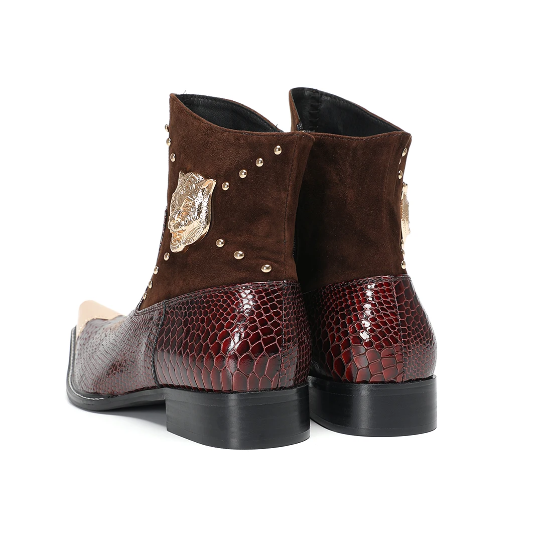 موضة أشار تو الرجال جلد طبيعي حذاء من الجلد للرجال حجم كبير رجل سستة دراجة نارية كاوبوي أحذية بوت قصيرة الذكور أحذية الحفلات #4