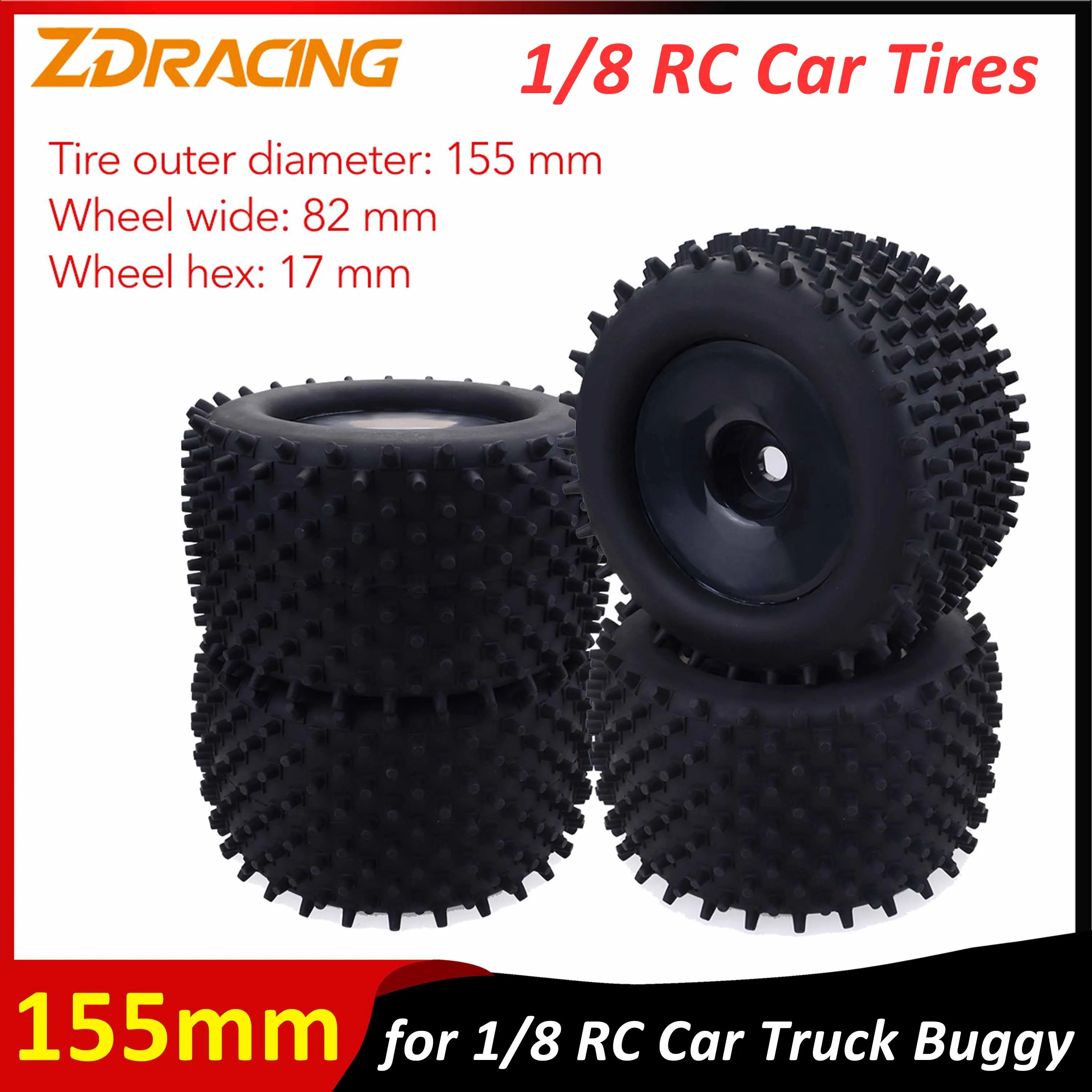 2/4PCS ZD Racing 155mm Skidproof RC Tires 17mm Hex Hub wheels Tyres for 1/8 RC On-Road Truck Redcat Hsp Kyosho Hobao Hongnor