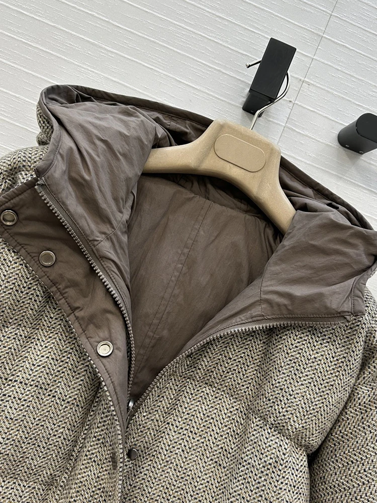 SVORYXIU خريف شتاء نمط جديد مقنعين هود صف واحد مشبك إنتاج الصوف أسفل سترة امرأة الموضة الدافئة أسفل سترة #3