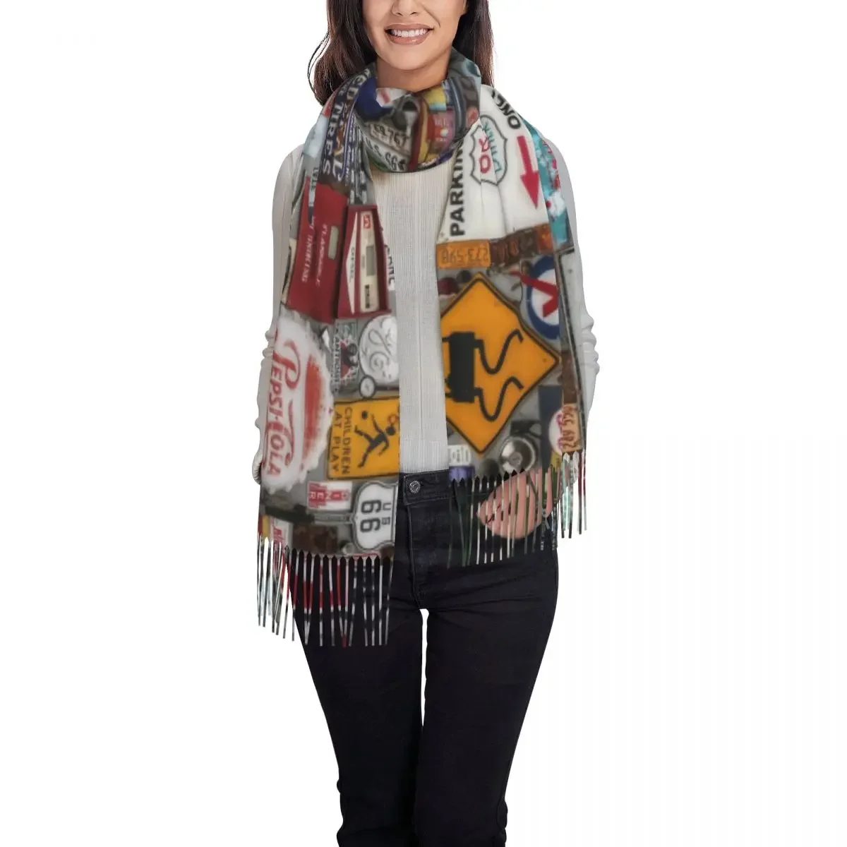 Fashion America Highway Tassel Scarf Women Winter Warm Shawls Wraps Lady US Route 66 Signs Scarves