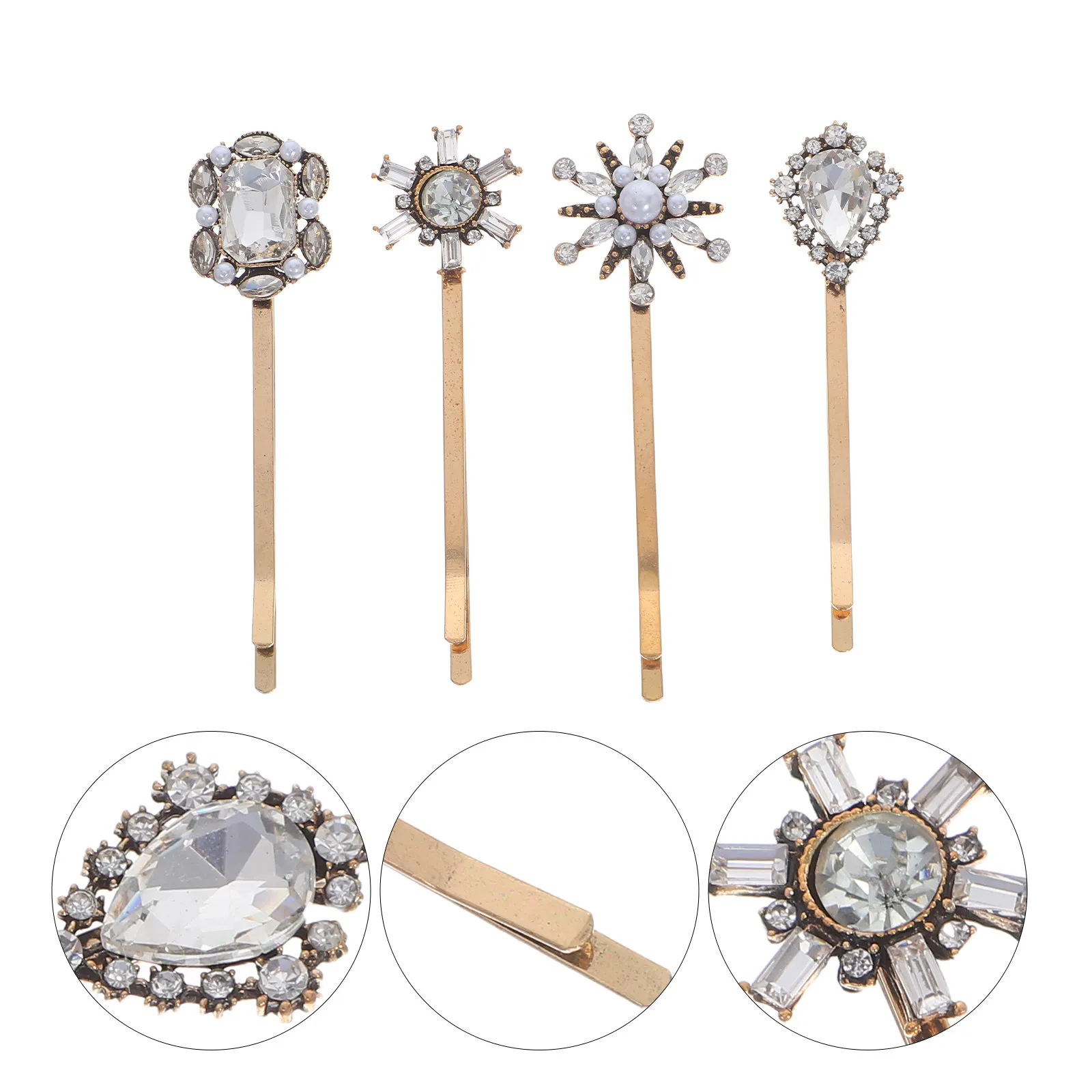 4Pcs Vintage Barrette Hair Clips for Women Rhinestone Sparkle Simulation Pearl Decorative Bobby Pins Secure Hold for Bangs Side