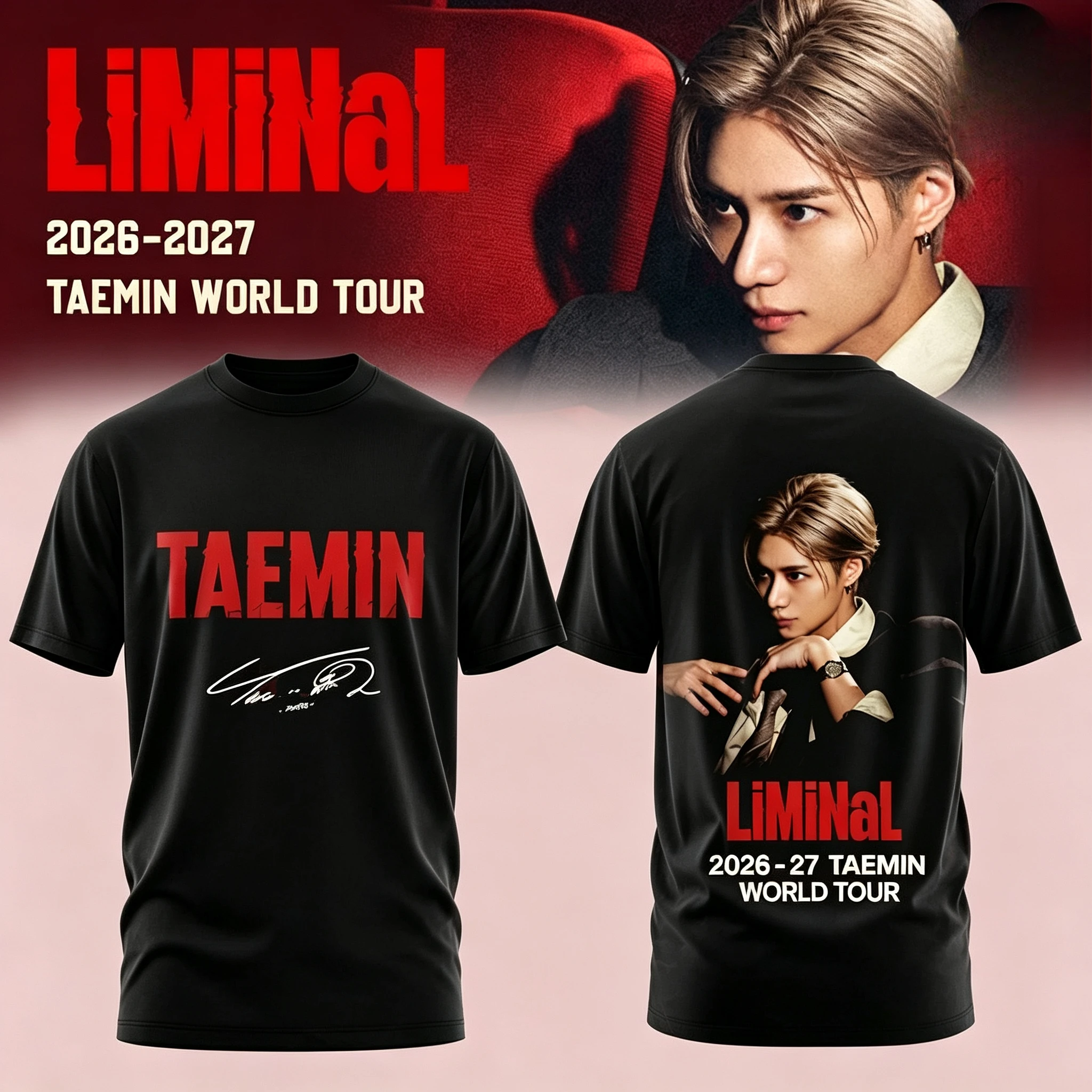 2026 New Taemin LiMiNaL World Tour 2026‑2027 Family Matching Unisex Oversized T Shirt Red Dark Texture Graphic Streetwear Tee