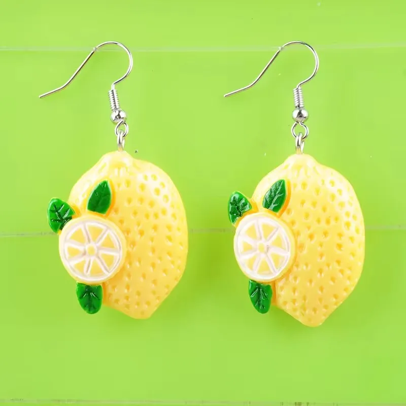 2024 Diy Creative Design Cute Simulation Resin Lemon Hanging Earrings For Girls' Summer Party And Festival Crazy Gifts