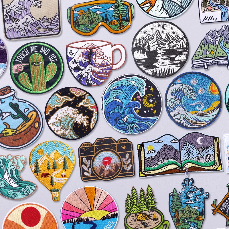 Ozeanwellen Patch Eisen auf Stickerei Patch für Kleidung thermoadhäsive Patches auf Kleidung DIY Nähen Applikation schmelzbare Abzeichen