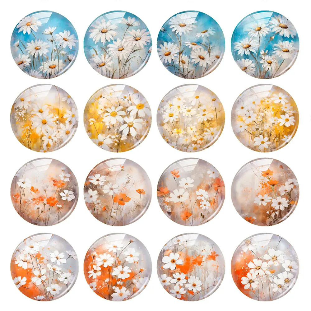 Random Mixed Round/Oval/Square Chrysanthemum Wild Gesar Flower Photo Glass Cabochon Flatback Demo Cameo For Diy Jewelry Making view 2