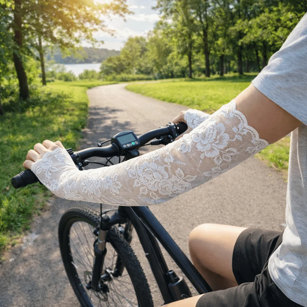 

1 Pair Fashion UV Protection Arm Sleeves Long Breathable Lace Arm Sleeve Fingerless Long Gloves Sports