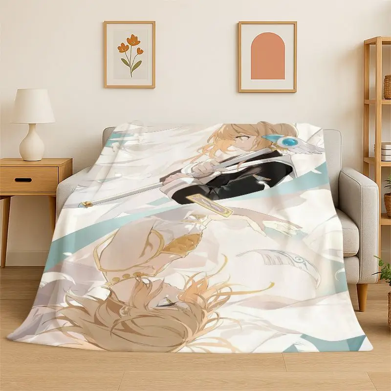 Cute Sakura Card Captor Girl Cartoon Flannel Blanket,Ultra Soft Warm Plush Throw for Home Bedroom Bed Sofa Cover Office Picnic