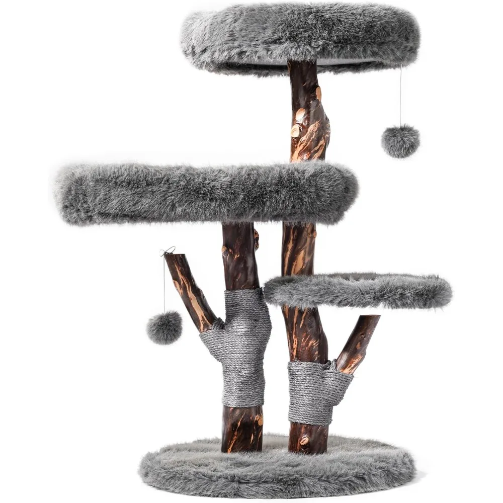 

Cat Tree Tower for Large Cats, Maine Coon Indoor Cats with Faux Fox Fur, Solid Wood Sisal Scratching