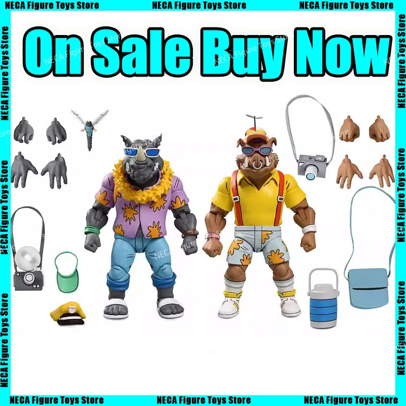 On Sale Neca 54359 Vacation Bebop And Rocksteady 2-Pack Anime Action Figure Collection Model Toy Birthday Christmas Gift Custom