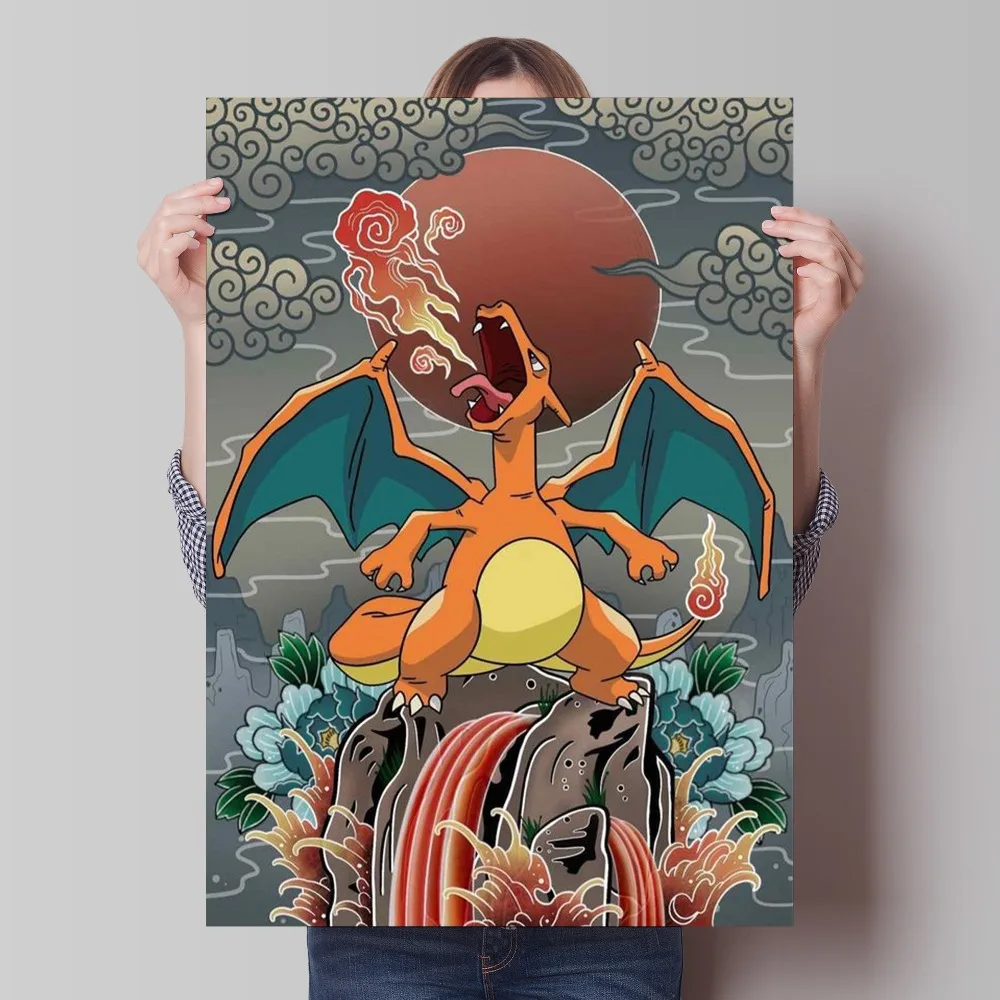 High Quality Canvas Printing Pokemon Anime Poster Charizard Classic Cartoon Character Images Painting Home Decor Holiday Gift