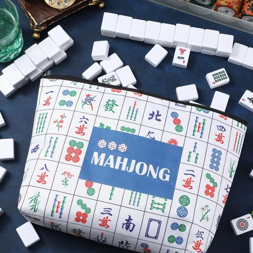 Shockproof Mahjong Storage Bag Zipper Closure Large Capacity Makeup Pouch Easy to Clean Flat Bottom Toiletry Organizer