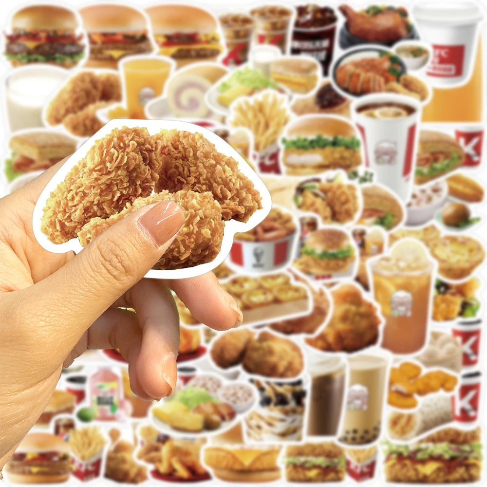 64 Uds KFC pollo frito hamburguesa pegatinas de comida para portátil funda de teléfono Notebook calcomanía BulingBulingStickers tienda