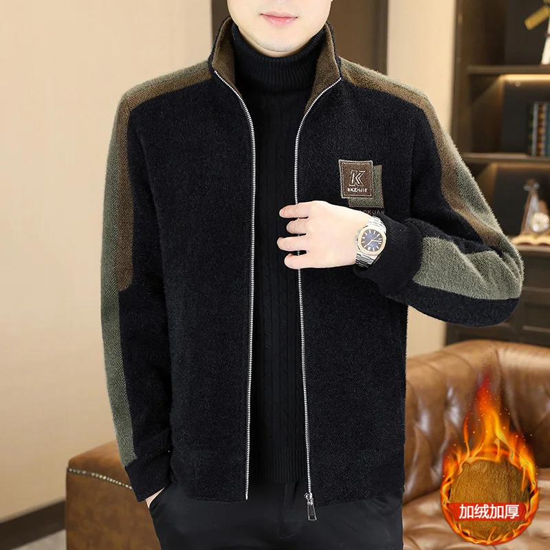 

Зимняя теплая шерстяная куртка из искусственного меха норки, мужская приталенная куртка с воротником-стойкой, толстое повседневное короткое пальто, деловые социальные полушерстяные куртки