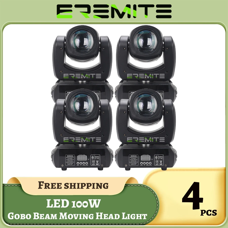 No Tax 4Pcs Moving Head LED 100W Beam DMX Light With 8 Colors 8 Gobos Rotating Prism Effect Sound Arrive For DJ Party Club Event