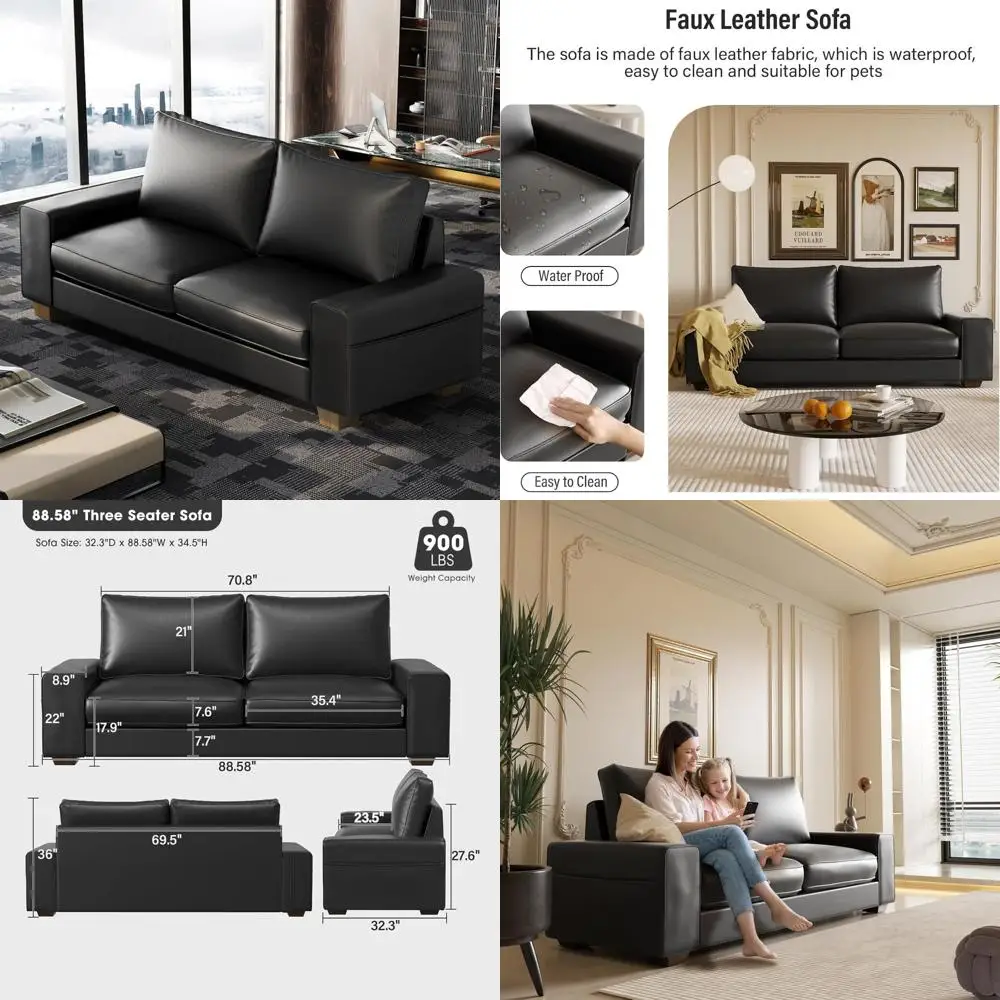 

Mid Century Modern Loveseat Sofa with Wide Arms, Side Pockets, and Solid Wood Frame for Comfortable Living Room and Office Use